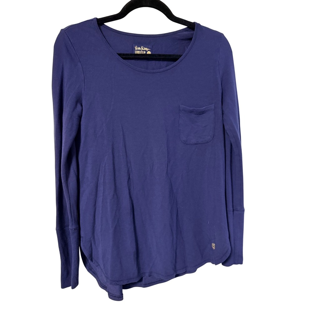 Lilly Pulitzer Luxletic Etta Long Sleeve Pocket Tee Navy Blue XS Modal‎ Spandex